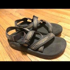 Grey and green chacos